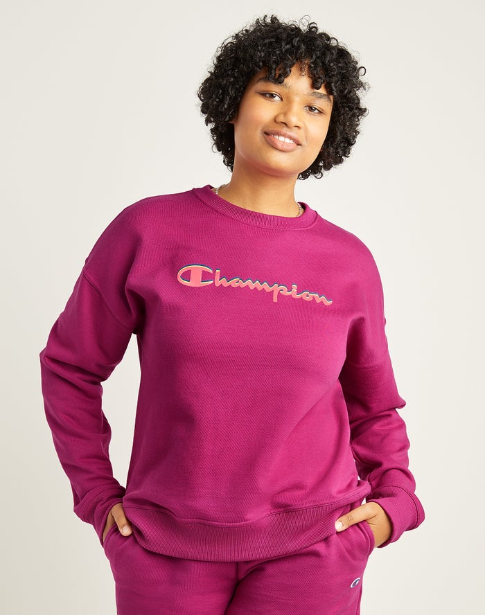 Sudadera Champion Mujer - Powerblend Fleece Relaxed Crew Script Logo ( Rosas ) 9247513-FB